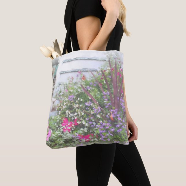 Bolso De Tela Pintura de acuarela de jardín de flores trasero (Detalle)
