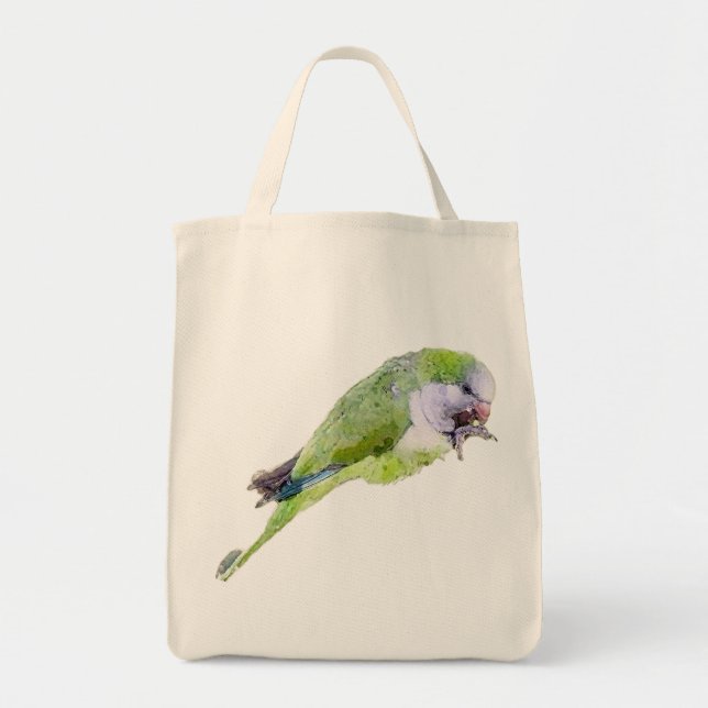 Bolso De Tela Pintura de acuarela de loro verde (Frente)