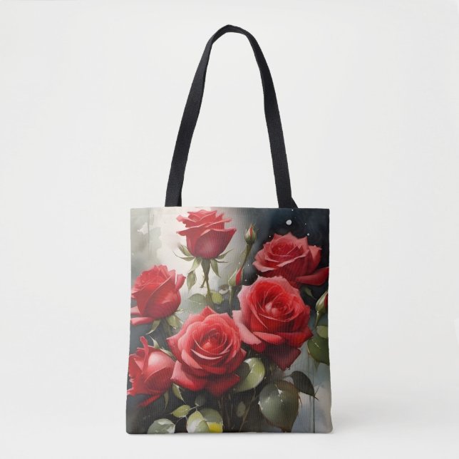 Bolso De Tela pintura de acuarela de rosas rojas bonitos (Anverso)