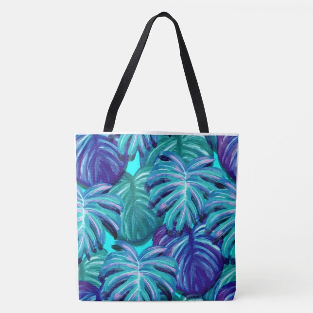 BOLSO DE TELA PINTURA DE AGUA NATURALEZA AZUL Y VERDE (Anverso)