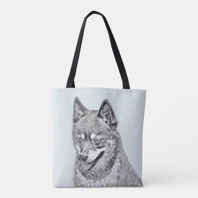 Bolso De Tela Pintura de Alaskan Klee Kai - Arte Perro Original. (Reverso)