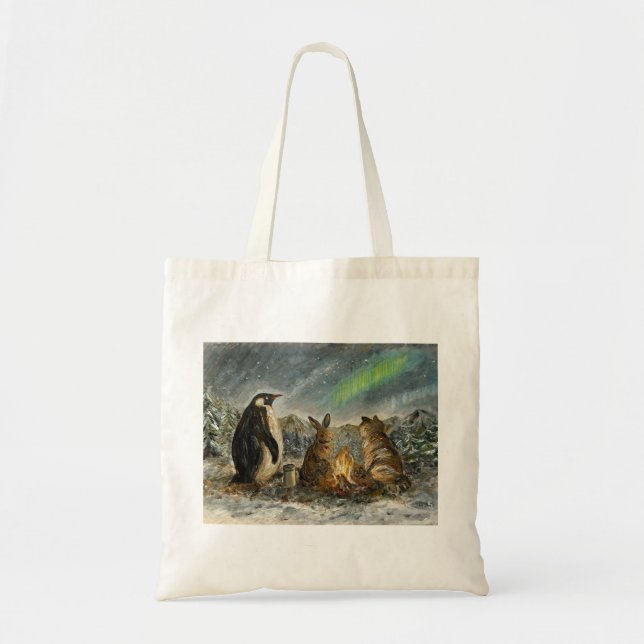 Bolso De Tela Pintura de animales aurora caprichosa persistente (Frente)