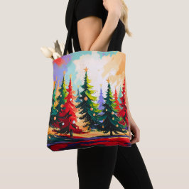 Bolso De Tela Pintura de árboles de Navidad Paisaje  