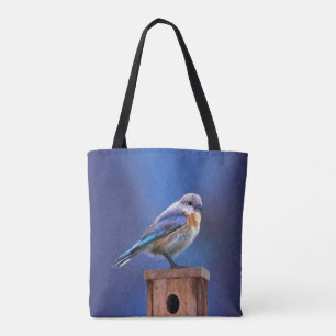 Bolso De Tela Pintura de ave azul (hembra) - Arte original de av