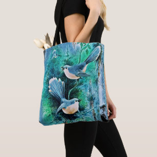 Bolso De Tela Pintura de aves azules de invierno