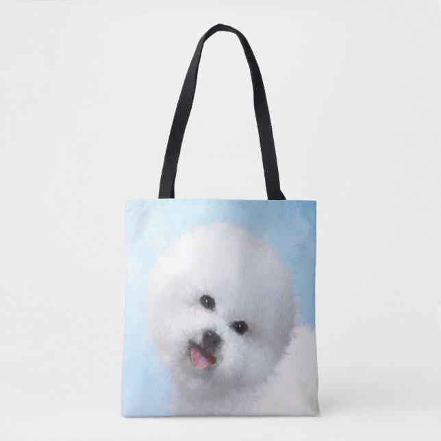 Bolso De Tela Pintura de Bichon Frise - Arte de Perro Original. (Anverso)