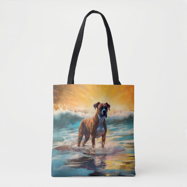 Bolso De Tela Pintura de Boxer Beach Surfing (Anverso)