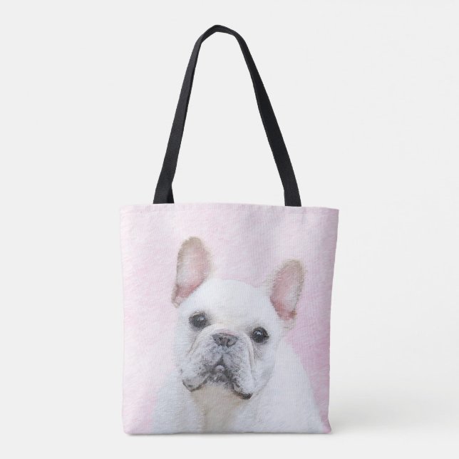 Bolso De Tela Pintura de Bulldog francés (crema/blanco) - Arte d (Reverso)