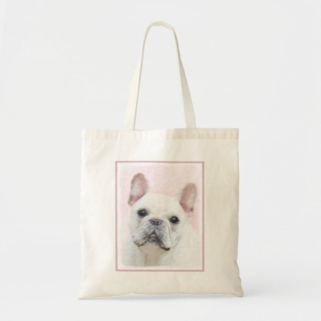 Bolso De Tela Pintura de Bulldog francés (crema/blanco) - Arte d (Frente)