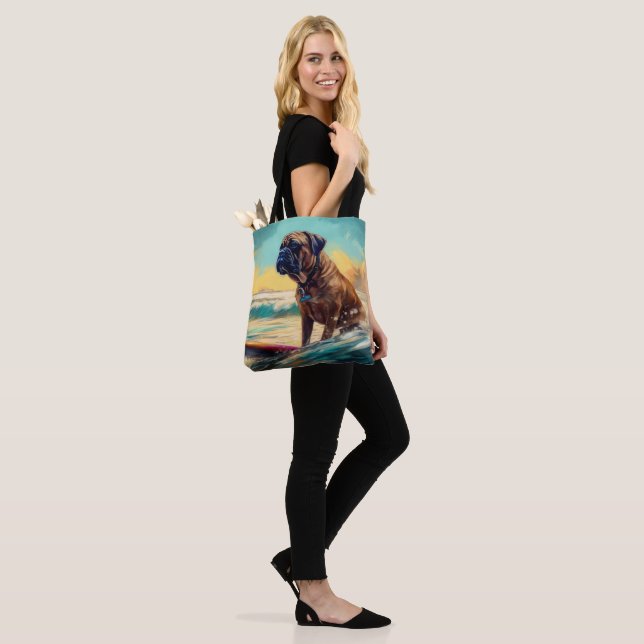 Bolso De Tela Pintura de Bullmastiff Beach Surfing (Puesto)