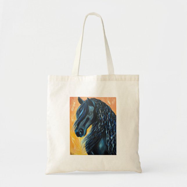 Bolso De Tela Pintura de caballo negro (Frente)