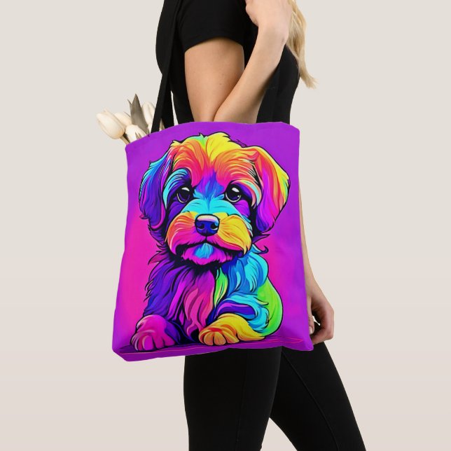 Bolso De Tela Pintura de cachorro arco iris (Detalle)
