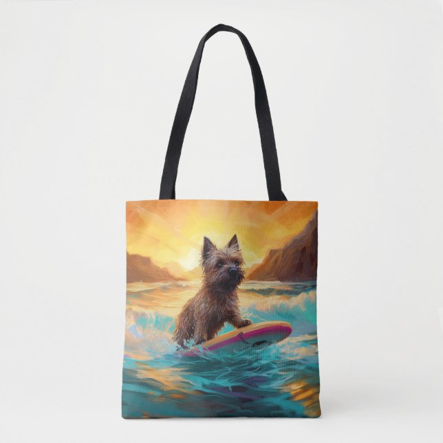 Bolso De Tela Pintura de Cairn Terrier Beach Surfing (Anverso)