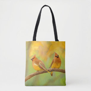 Bolso De Tela Pintura de cedro Waxwing - Arte de perro original 