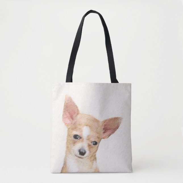 Bolso De Tela Pintura de Chihuahua - Arte Perro Original. (Anverso)