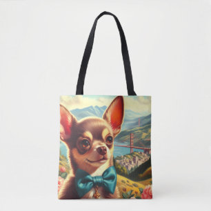 Bolso De Tela Pintura de Chihuahua vintage