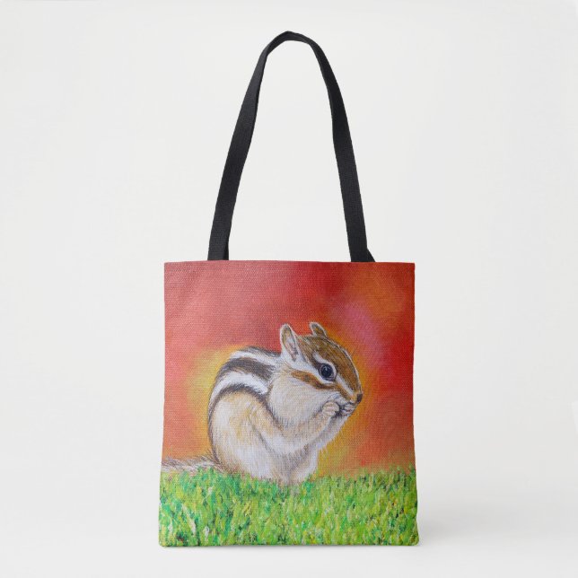 Bolso De Tela Pintura de Chipmunk (Anverso)