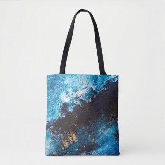 Bolso De Tela Pintura de cielo estrellado azul acrílico.