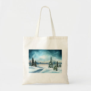 Bolso De Tela Pintura de color acuático de invierno panorámico