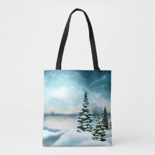 Bolso De Tela Pintura de color acuático de invierno panorámico