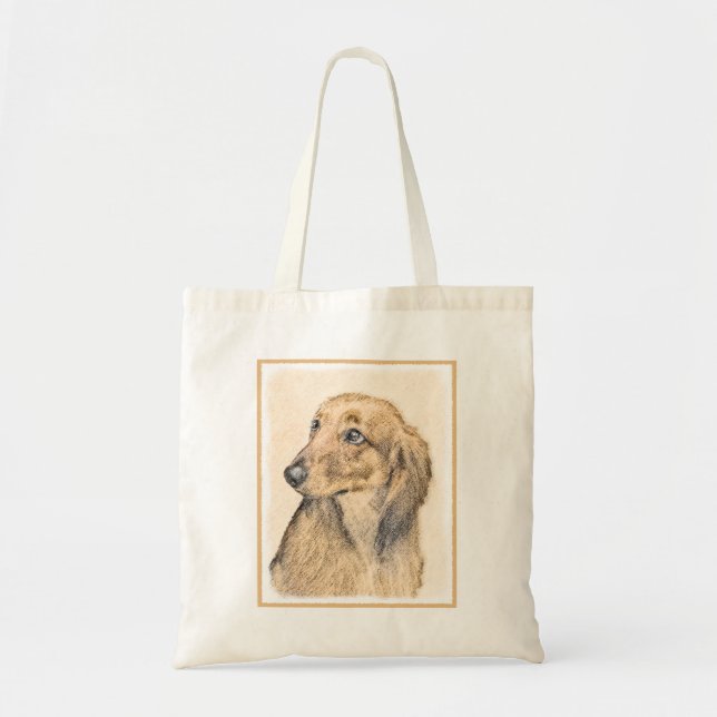 Bolso De Tela Pintura de Dachshund (de cabello largo) - Arte Per (Frente)