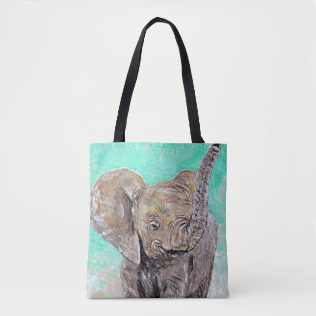 Bolso De Tela Pintura de elefante bebé (Anverso)