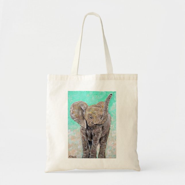 Bolso De Tela Pintura de elefante bebé (Frente)
