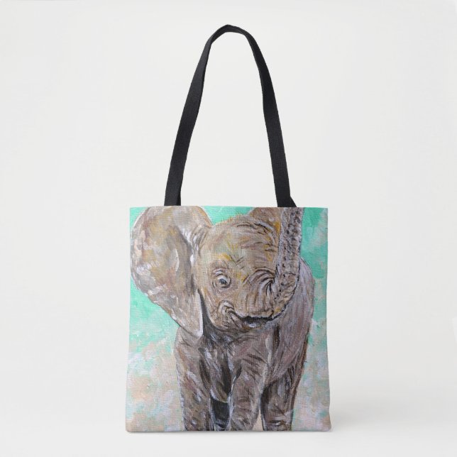 Bolso De Tela Pintura de elefante bebé (Anverso)