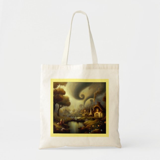 Bolso De Tela Pintura de fantasía 5 - Paisaje de aldea (Frente)