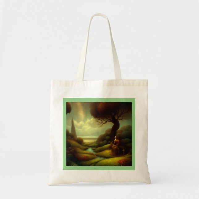 Bolso De Tela Pintura de fantasía 7 - Mujer y gato (Frente)