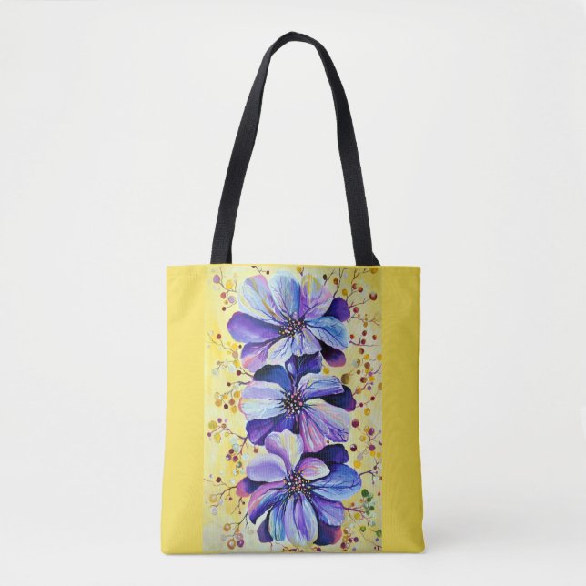 Bolso De Tela Pintura de flores de delfinio (Anverso)