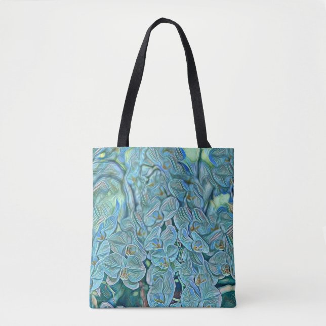 Bolso De Tela Pintura de flores de orquídea azul púrpura lindo (Anverso)
