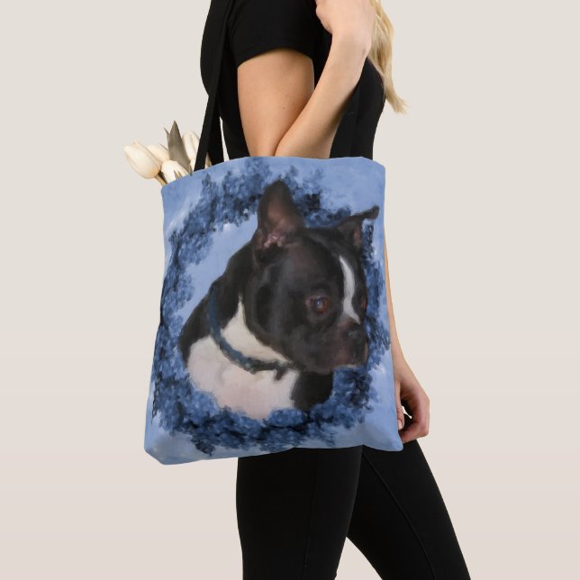 Bolso De Tela Pintura de fotos de dibujos de perros de las flore (Detalle)