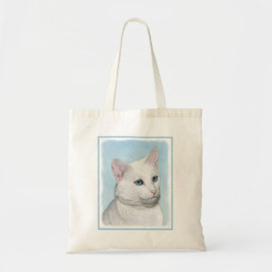 Bolso De Tela Pintura de gato blanco - Arte de gato original lin
