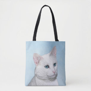 Bolso De Tela Pintura de gato blanco - Arte de gato original lin