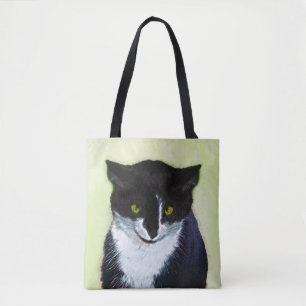 Bolso De Tela Pintura de gato esmoquin - Arte de gato original l