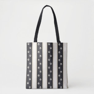 Bolso De Tela Pintura de gato Imprime franjas blancas y negras