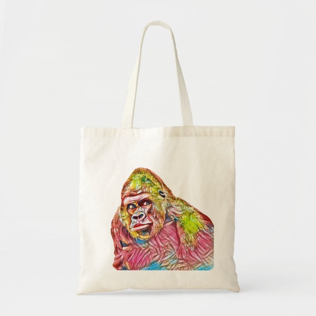Bolso De Tela Pintura de gorila amarillo rosa azul (Frente)