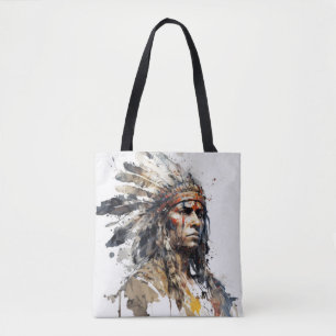 Bolso De Tela Pintura de guerrero de retrato indio nativo americ