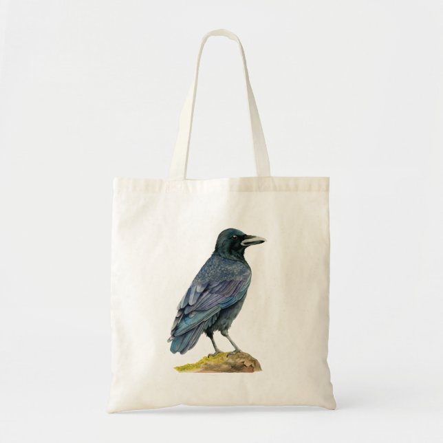 Bolso De Tela Pintura de la acuarela del cuervo (Frente)