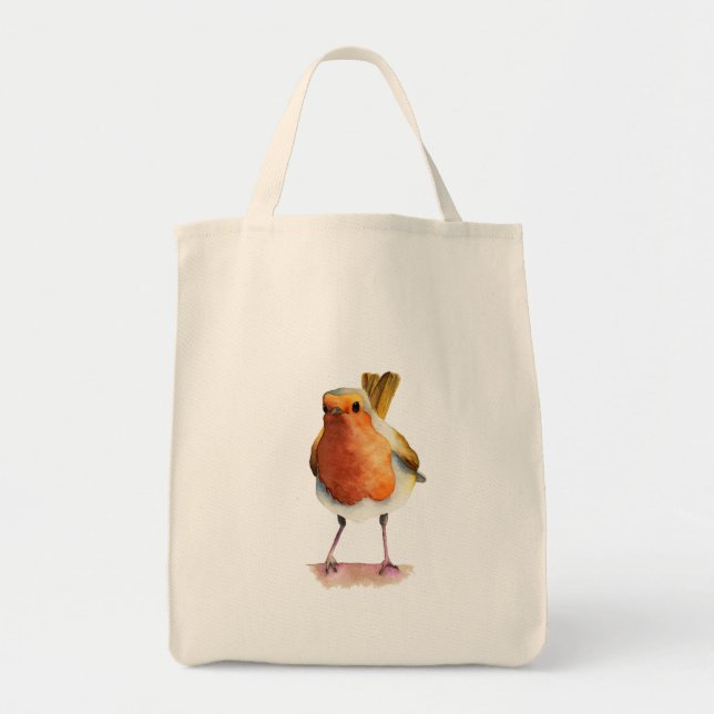 Bolso De Tela Pintura de la acuarela del pájaro del petirrojo (Frente)