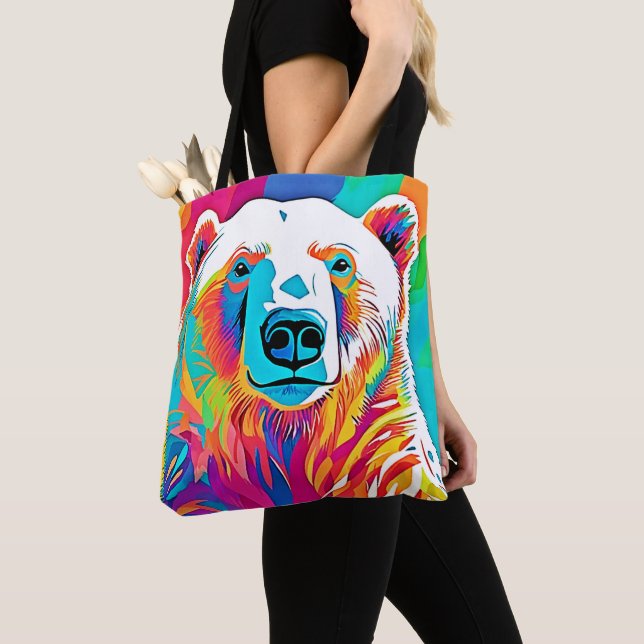 Bolso De Tela Pintura de la cabeza del oso vibrante (Detalle)