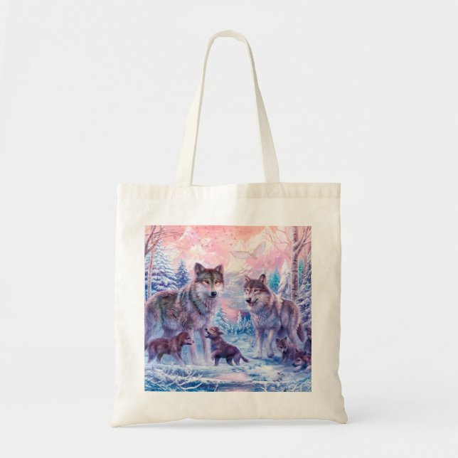 Bolso De Tela Pintura De La Familia De Lobos (Frente)