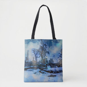 Bolso De Tela Pintura de la noche de invierno en el parque de la