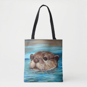 Bolso De Tela Pintura de la nutria de río