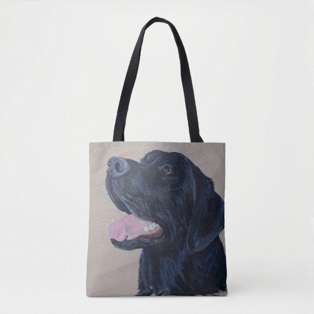 Bolso De Tela Pintura de Labrador Negro (Anverso)