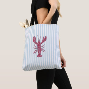 Bolso De Tela Pintura de langosta franja azul náutica costera