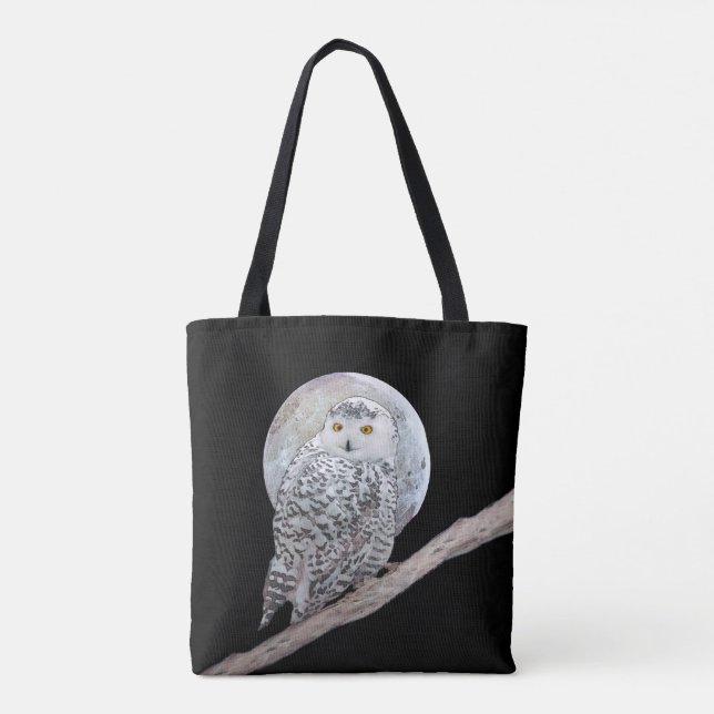 Bolso De Tela Pintura de lechuza y luna - Arte original de aves (Reverso)