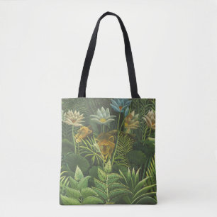 Bolso De Tela Pintura de león de la selva tropical de Rousseau