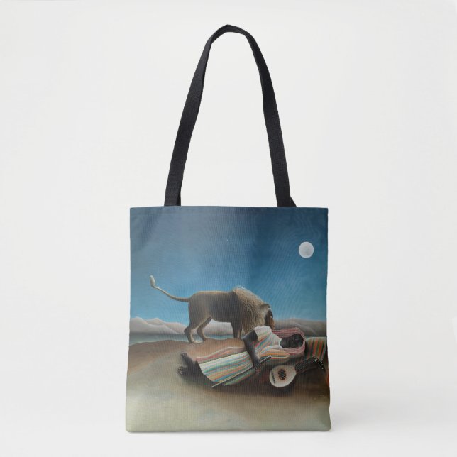Bolso De Tela Pintura de león gitano durmiente de Henri Rousseau (Anverso)